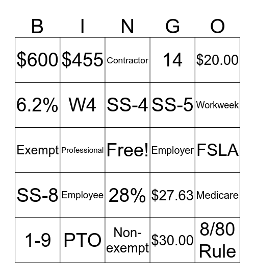 FPC BINGO Module 1 Bingo Card
