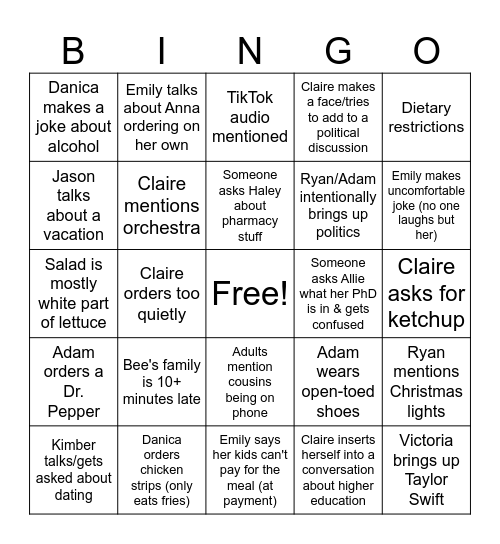 Shrimp Boat Manny's Bingo Card