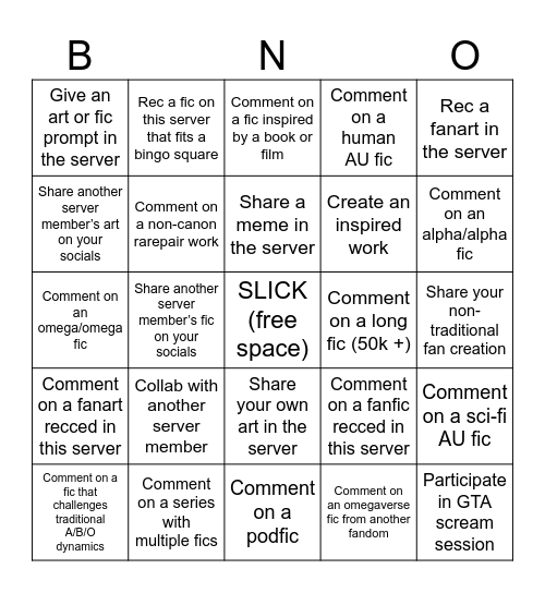 GOmegaverse Bingo Card
