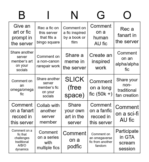 GOmegaverse Bingo Card