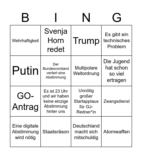 Außenpolitik Bingo Card