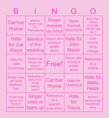 Swiftie Bingo Card