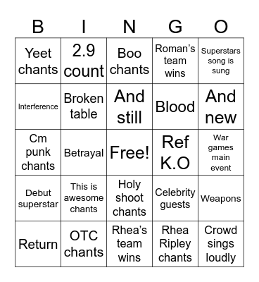 SURVIVOR SERIES Bingo Card
