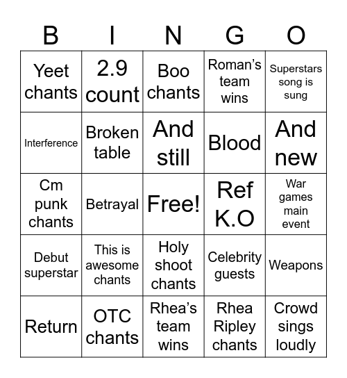 SURVIVOR SERIES Bingo Card