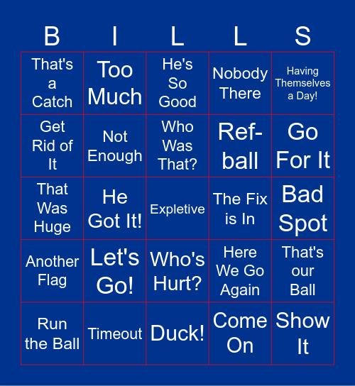 Tim vs. The Buffalo Bills: Bingo Card