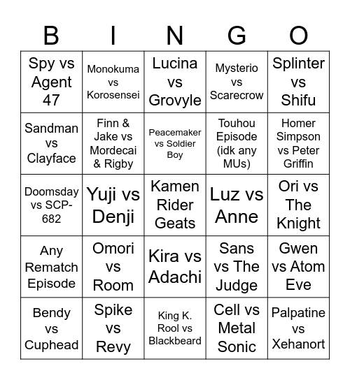 Death Battle 2026 Prediction Bingo Card