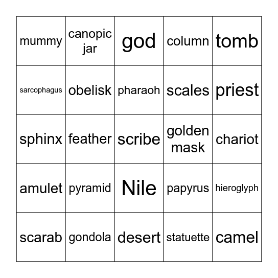 Ancient Egypt Bingo Card