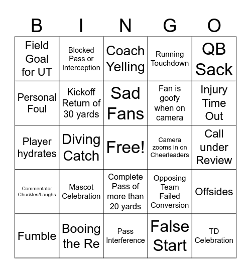 Football Bingo Card