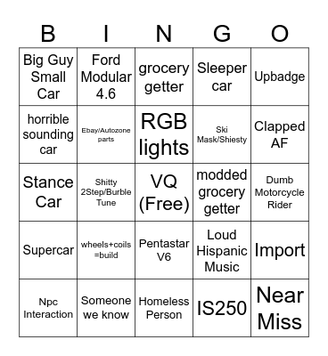 Car Meet Bingo Card