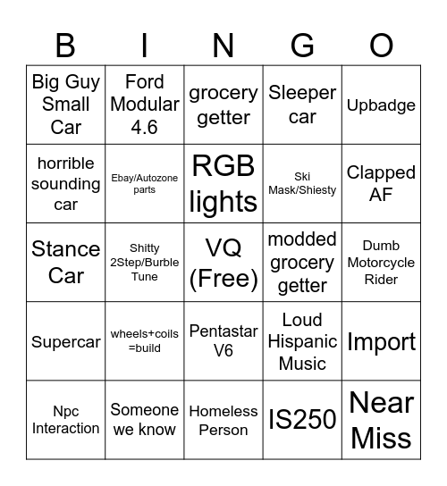 Car Meet Bingo Card