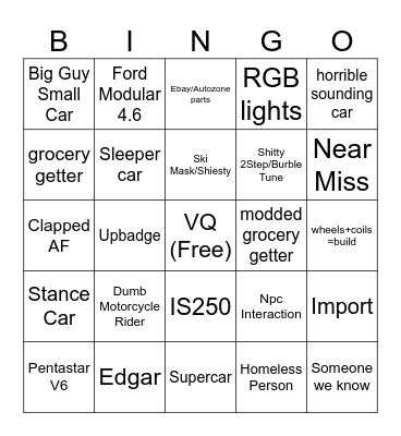 Car Meet Bingo Card