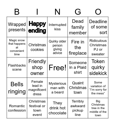 Hallmark movie Bingo Card