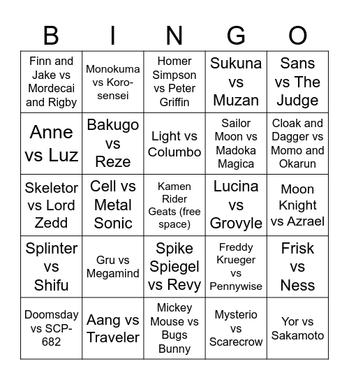 Death Battle Season '26 Bingo Card