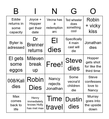 Stranger things volume 2 Bingo Card