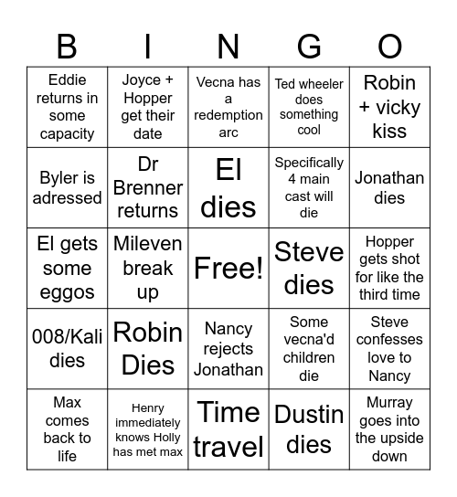Stranger things volume 2 Bingo Card