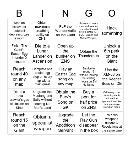 BO3 Bingo No Shadows/Origins Bingo Card