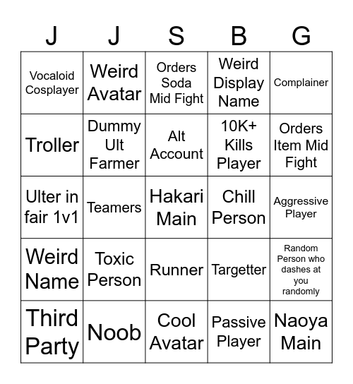 Jujutsu Shenanigans!!!!!! Bingo Card