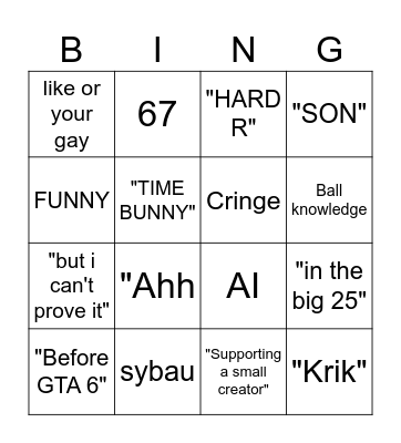 TikTok Comment Section Bingo Card