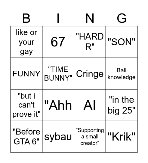 TikTok Comment Section Bingo Card