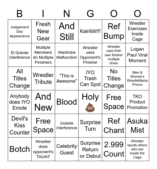 Survivor Series War Games Bingo Card