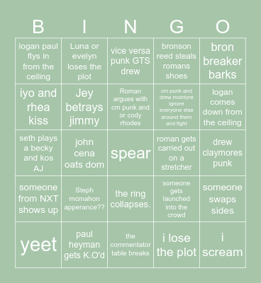 WWE WAR GAMES Bingo Card