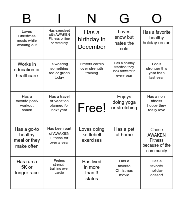 AWAKEN FITNESS Christmas BINGO Card