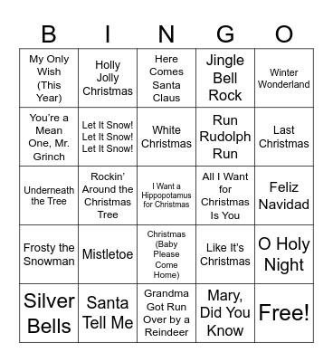 Young Life Christmas SINGO! Bingo Card