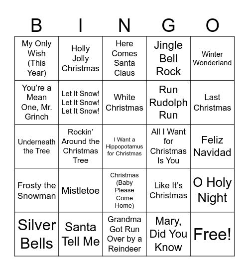 Young Life Christmas SINGO! Bingo Card