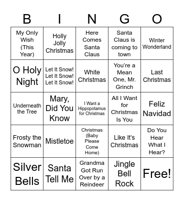 Young Life Christmas SINGO! Bingo Card