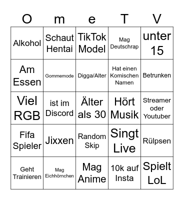 OmeTV German Bingo Card