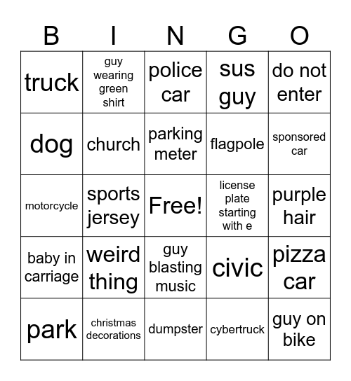 Car Bingo Card