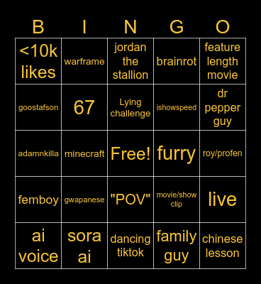 Myz's Tiktok Bingo Card