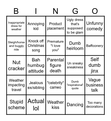 Christmas Romcom Bingo Card