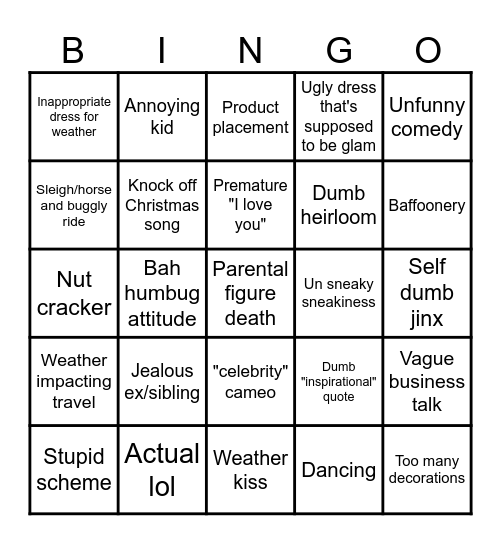 Christmas Romcom Bingo Card