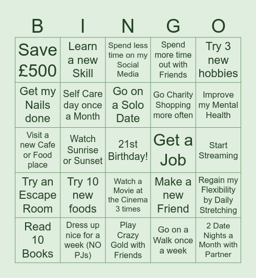 Ariel’s 2026 Bingo Card