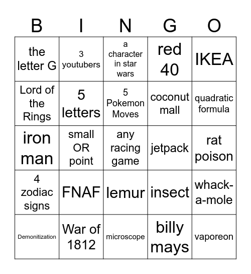 Untitled Bingo Card