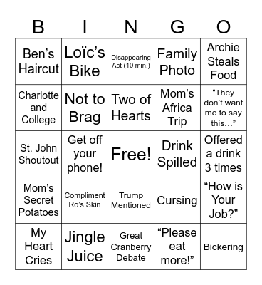 Thanksgiving 2025 Bingo Card