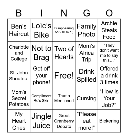 Thanksgiving 2025 Bingo Card