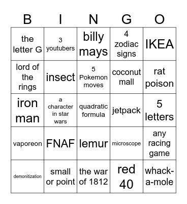 Untitled Bingo Card