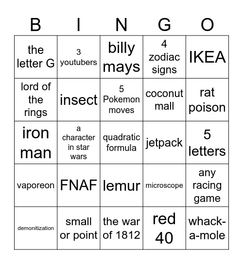 Untitled Bingo Card