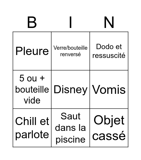 Chaos Bingo Card