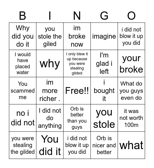Matthew Bingo Card