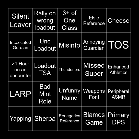 Temu Bingo Card