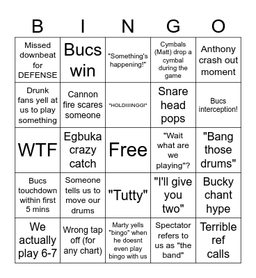 Bucs vs Cardinals 11/30/25 Bingo Card
