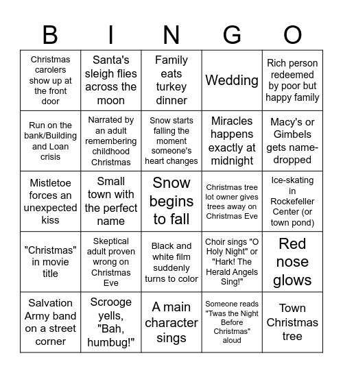 Classic Christmas Movies Bingo Card