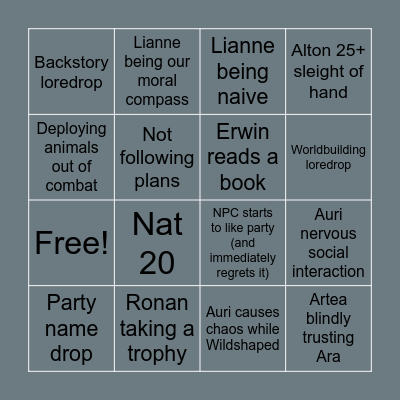 Eseron Bingo Card