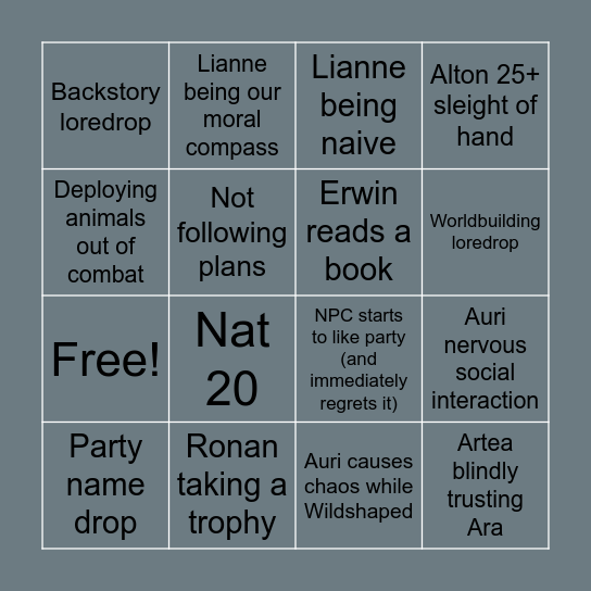 Eseron Bingo Card