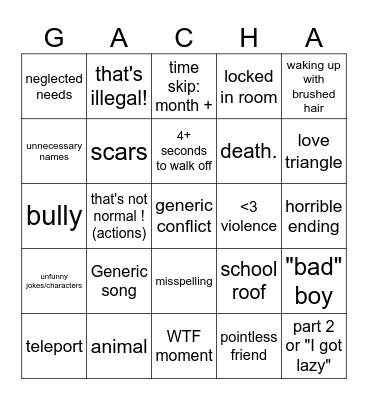 gacha life Bingo Card