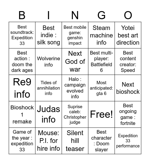 Jon Jon's card Bingo Card