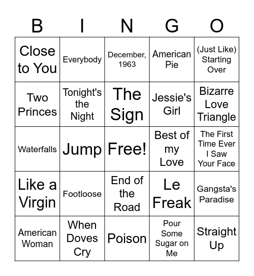 DECADES OF MUSIC Bingo Card